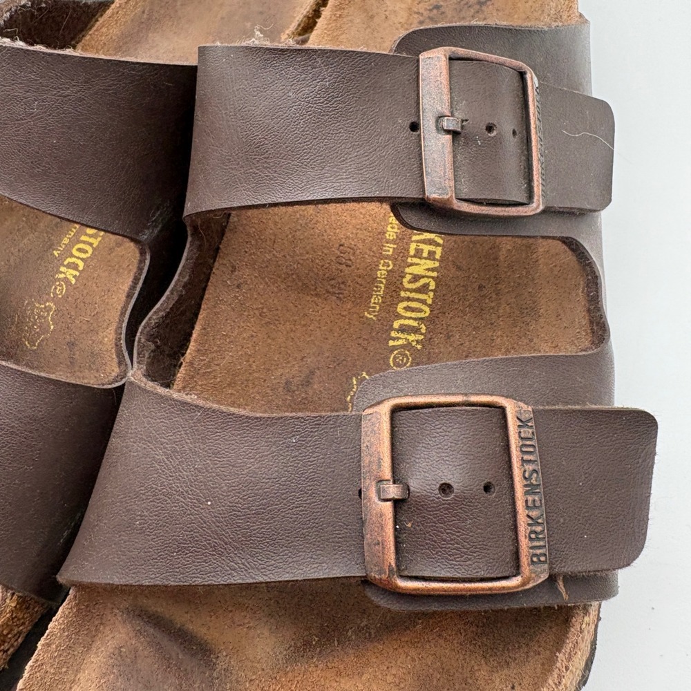 Birkenstock Arizona Dark Brown Leather Sandal Mens 13 EU 46 Two Strap Slide - Picture 6 of 10